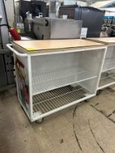 Portable Cart W/ Open Wire Shelves On One Side