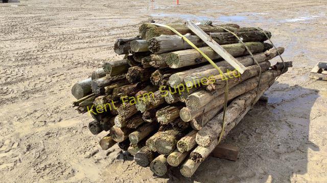 SKID OF 8 FEET LONG ANTIQUE WOODEN FENCE POSTS