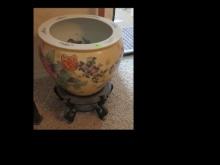 20" Asian ceramic vase, Porcelain Fishbowl on wood display stand/base