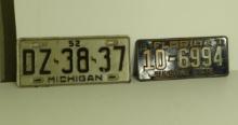 vintage 1950''s license plates, Michigan, Florida