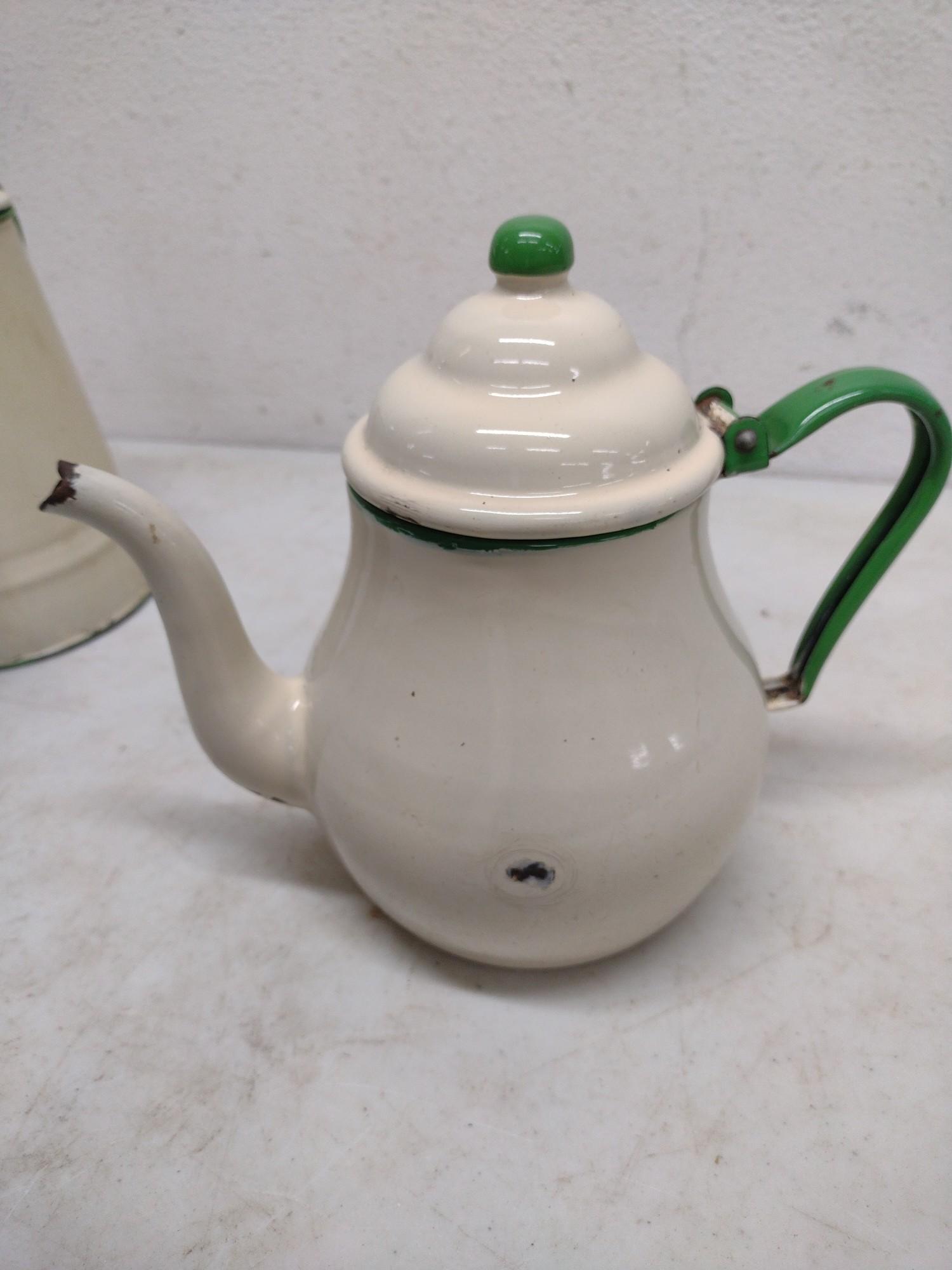 3 Enamelware Teapots