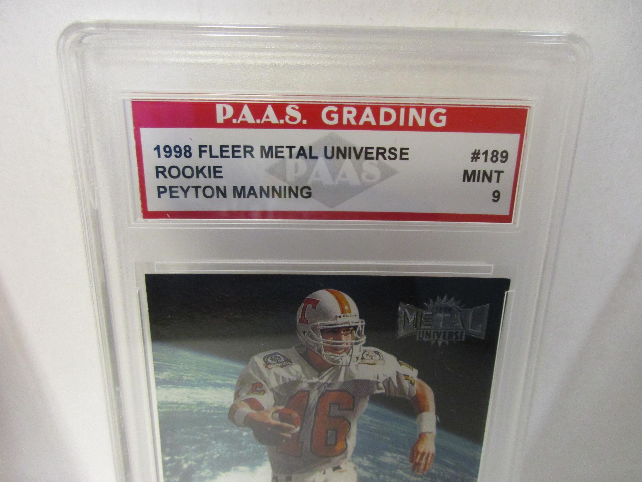 Peyton Manning Tennessee 1998 Fleer Metal Universe ROOKIE #189 graded PAAS Mint 9
