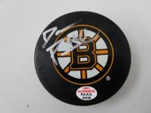 David Pastrnak of the Boston Bruins signed autographed hockey puck PAAS COA 539