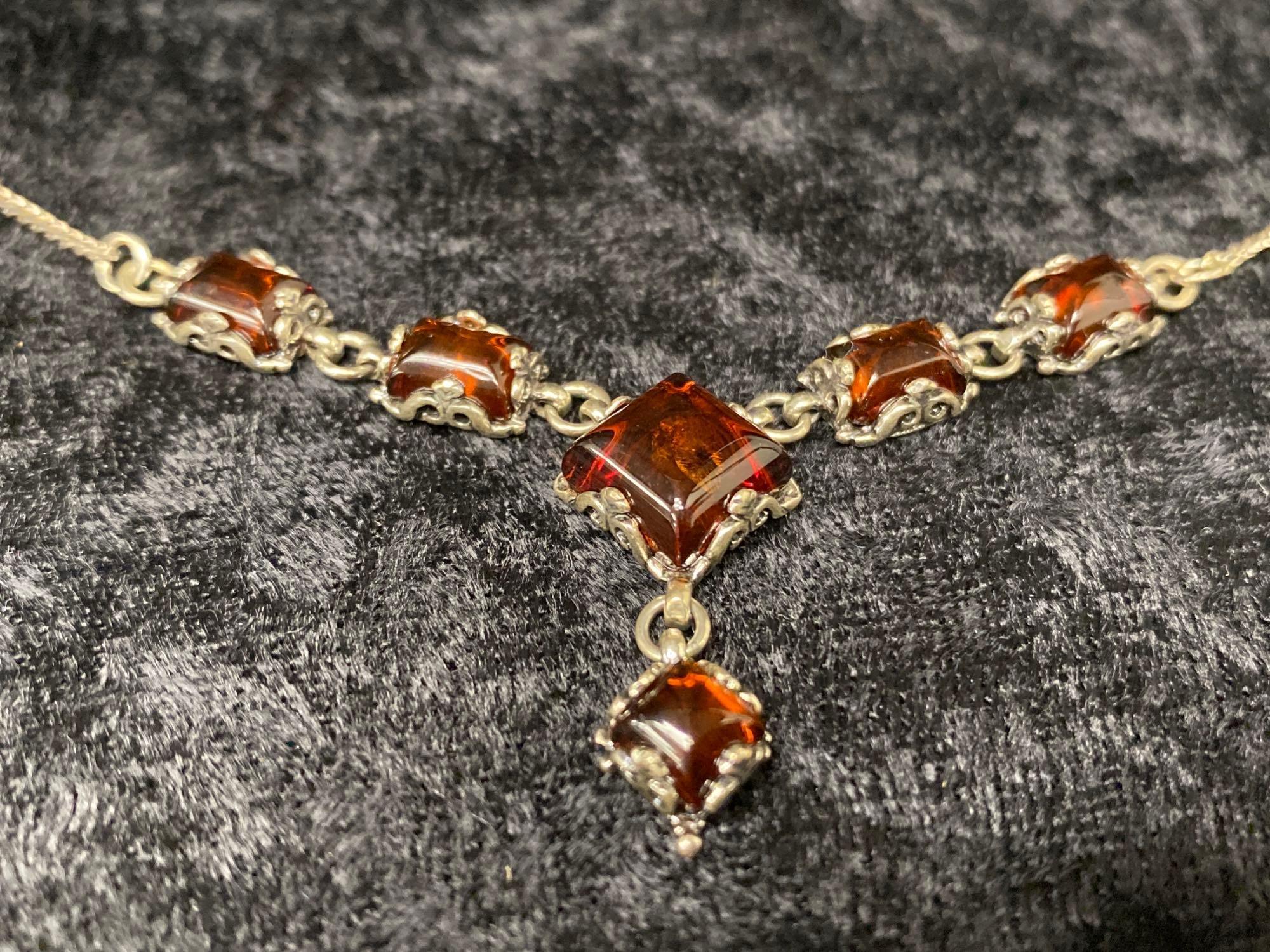 Shaped Amber Necklace in Sterling Silver
