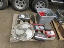 SPACE HEATER, FAN, ROADSIDE EMERGENCY KIT, PORTABLE COMPRESSOR, & ASSORTED HAND TOOLS