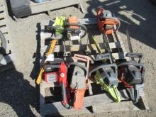 (6) ASSORTED GAS CHAINSAWS & CORDLESS ELECTRIC HEDGE TRIMMER *RUNNING CONDITION UNKNOWN