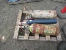 NITROUS OXIDE BOTTLE, & (2) CARBON DIOXIDE TANKS (3/4 FULL) W/ REGULATORS...