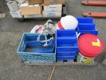 ASSORTED STOCKABLE STORAGE BINS & HARD HATS