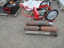 DAYTON 5Z082 WELDING CART W/ (5) ASSORTED SIZE ACETYLENE TANKS & (2) OXYGEN TANKS