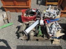 ASSORTED HYDRAULIC RAMS, SPROCKETS, VALVES, CABLE CLAMPS, & CAMLOCK FITTINGS