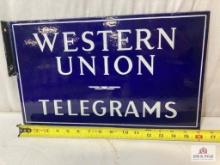 1920's "Western Union Telegrams" Double Sided Porcelain Sign