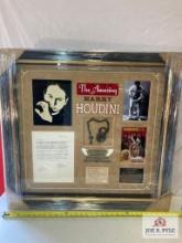 Harry Houdini Signed Cut With Letter, Lock, & Keys Photo Frame