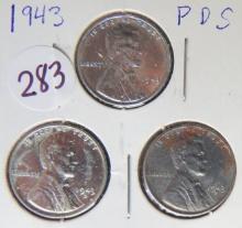 1943- P/D/S Wheat Cents