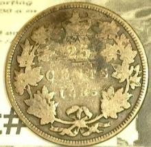 1885 Queen Victoria Canada Silver Quarter.
