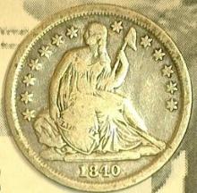 1840 O U.S. Seated Liberty Dime, About Fine.