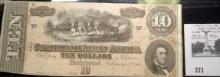 Feb. 17th, 1864 Ten Dollar Confederate States of America Banknote, Nice condition with an irregular