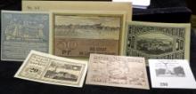 Five-Piece Collection of Crisp Uncirculated Genuine German (Notgeld) Emergency Money. Stored in an e