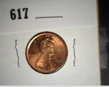 1999 P Lincoln Cent Brilliant Uncirculated Mint Error Lincoln Cent, Struck outside the hub with poss