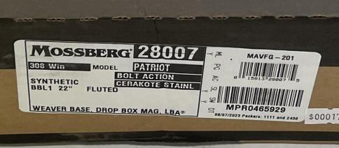 Mossberg Patriot .308 Win Bolt Action Rifle NIB