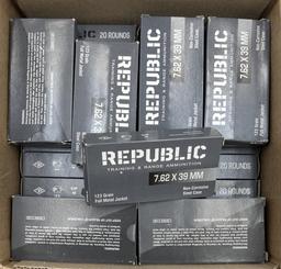 500 Rounds Republic 7.62 x 39mm 123 Grain Ammo