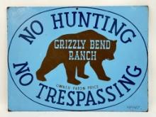Vintage SSM Gizzly Bend Ranch No Hunting Sign