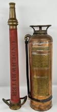 Vintage Brass Fire Extinguisher & Corded Nozzle