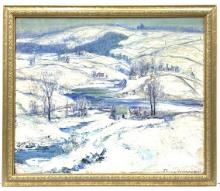 Antique Artist Signed Oil on Canvas Winter Scene