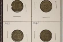 1937, 42, 43 & 1944 GREAT BRITAIN SILVER 6 PENCE