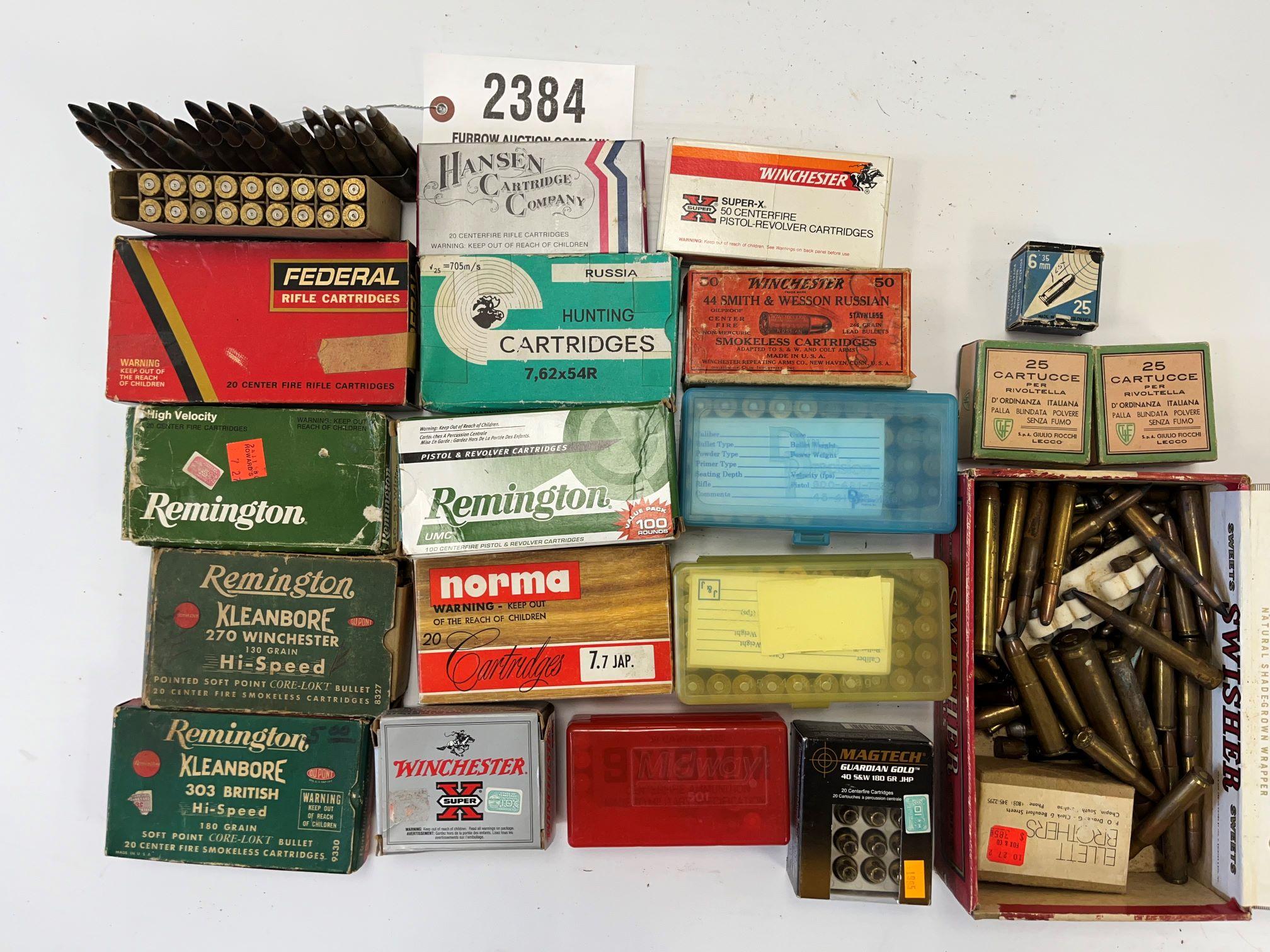 Contents of Box- Assorted Ammunition .223, 44 Special, 30-30, .40 cal