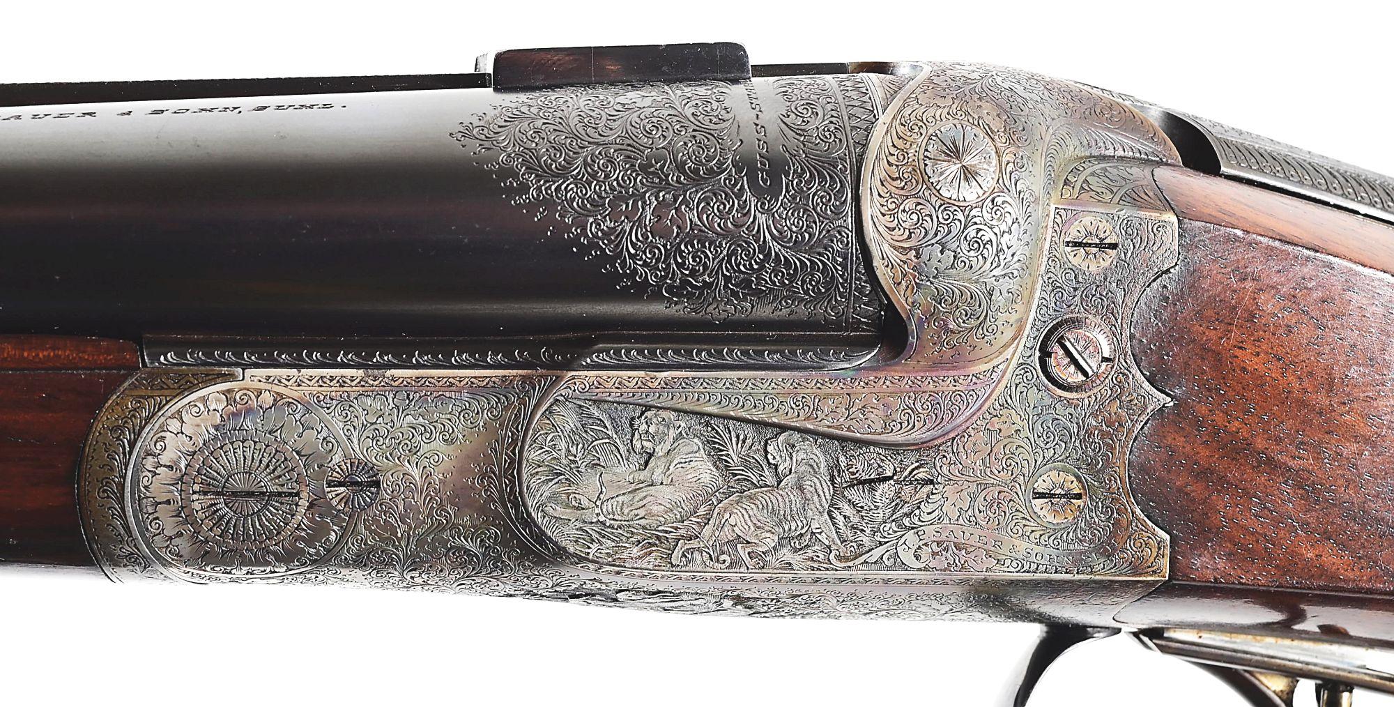 (C) J.P. SAUER 10.75X68 DOUBLE RIFLE, RETAILED BY VOELKER, BUENOS AIRES, AND ENGRAVED WITH SAFARI SC