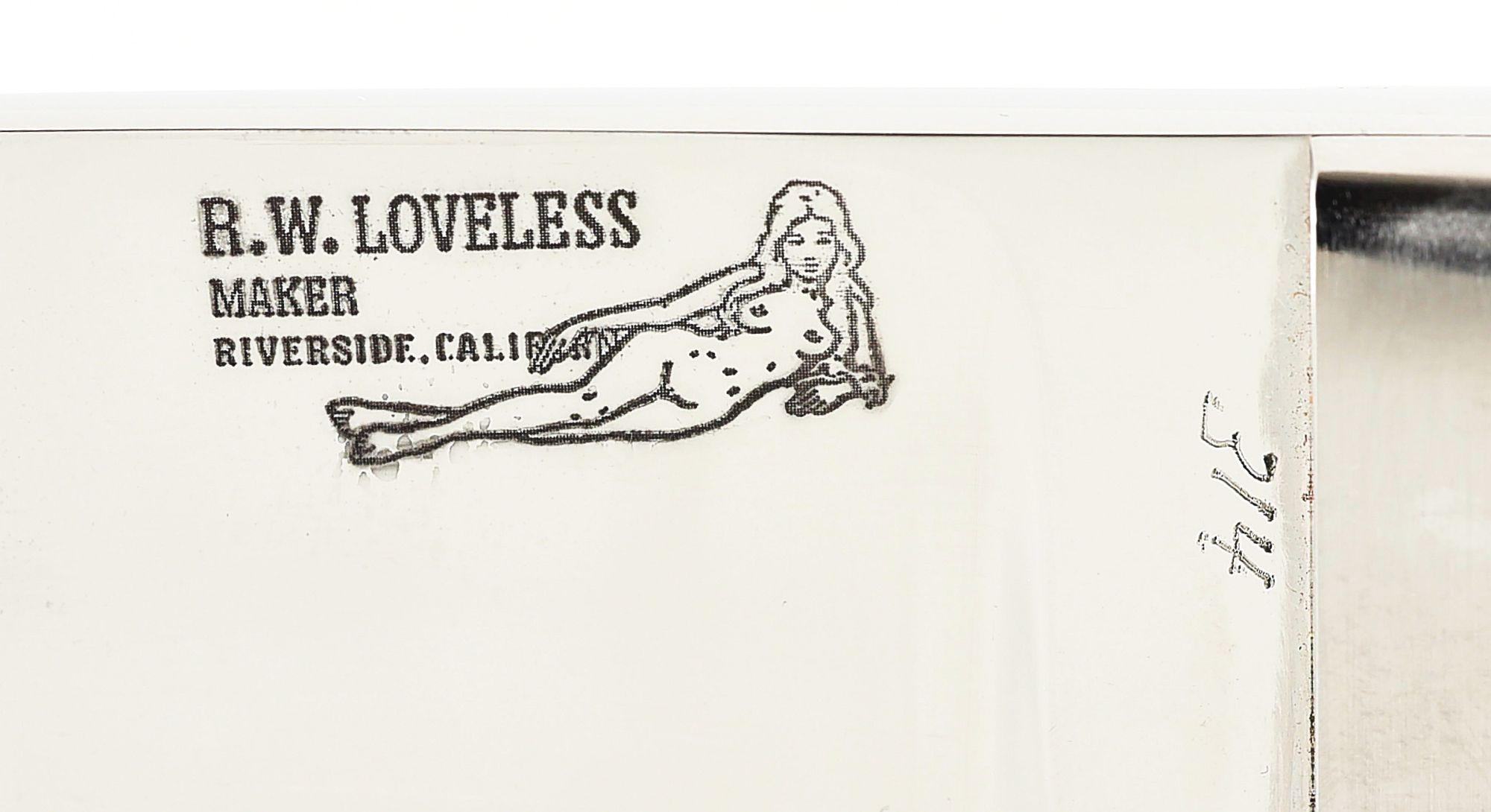 R.W. LOVELESS DROPPED HUNTER WITH DOUBLE NUDE LOGO.