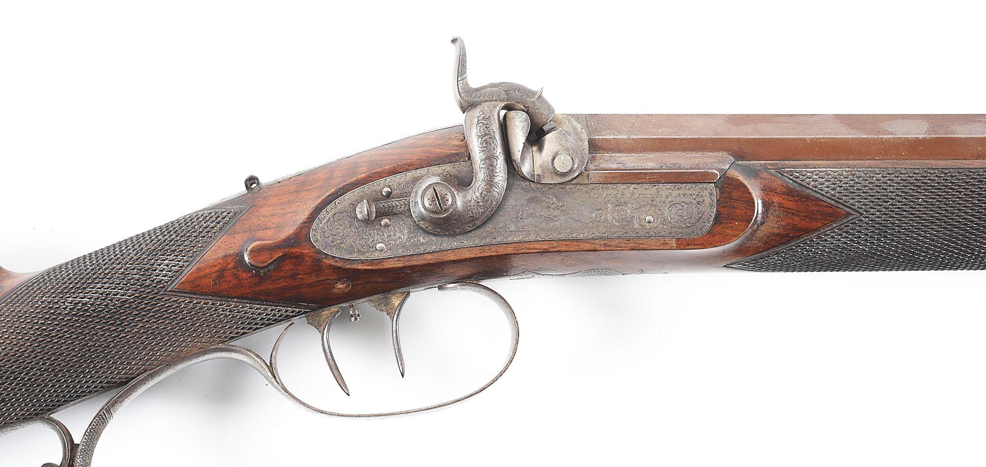 (A) A GOOD, HIGH GRADE PARKER FIELD & SONS PERCUSSION SPORTING RIFLE.