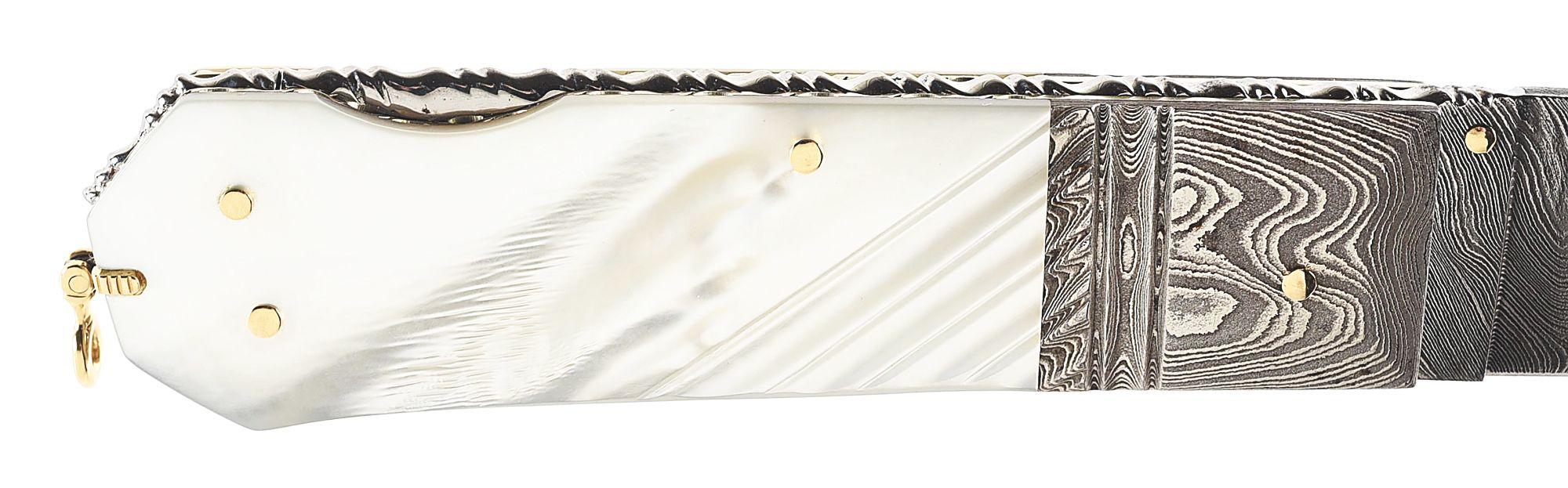 BARRY DAVIS 6" FOLDER WITH MOTHER OF PEARL HANDLE.