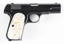 (C) COLT MODEL 1903 POCKET HAMMERLESS SEMI AUTOMATIC PISTOL WITH CARVED PEARL GRIPS.
