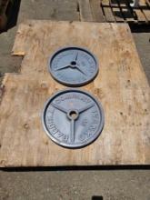 (2)Gray Painted 45 Pound Plates