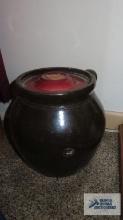 Large brown bean pot with unmatching lid
