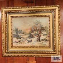 Antique J. Hoover and Son Philadelphia snow scene print in...gold colored frame. Frame has chips.
