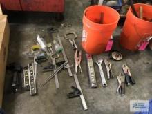 BUCKET OF WRENCHES, LEVELS, AND OTHER TOOLS...