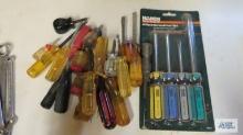 Lot of assorted screwdrivers and Handi...Works 4-piece screwdriver set, new in package