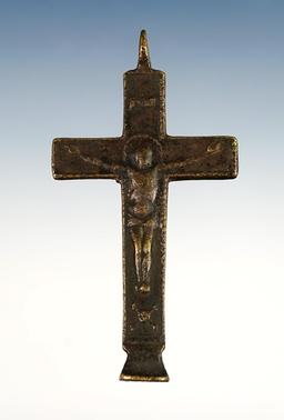 Rare style on this 2" Brass Cross with pedestal foot base. White Springs Site in Geneva, New York.