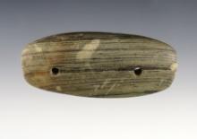 Fine 3 11/16" Glacial Kame Gorget made from beautiful Banded Slate. Found in Ross Co., Ohio.