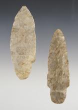 Pair of well made Adena points found in Coshocton and Knox Co., Ohio. The largest is 3 9/16".