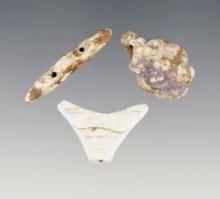 3 artifacts including 2 shell effigies & 1 shell triangular bead. Largest is 1 1/4". New York.