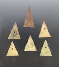 Set of 6 Kettle points found at the White Springs Site, Geneva, New York. The largest is 1 5/16".