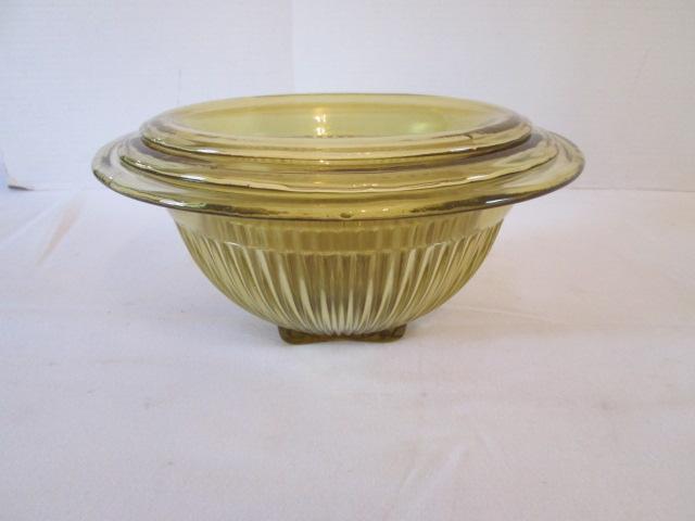 Vintage Ribbed Yellow/Amber Glass Nesting Mixing Bowl Set