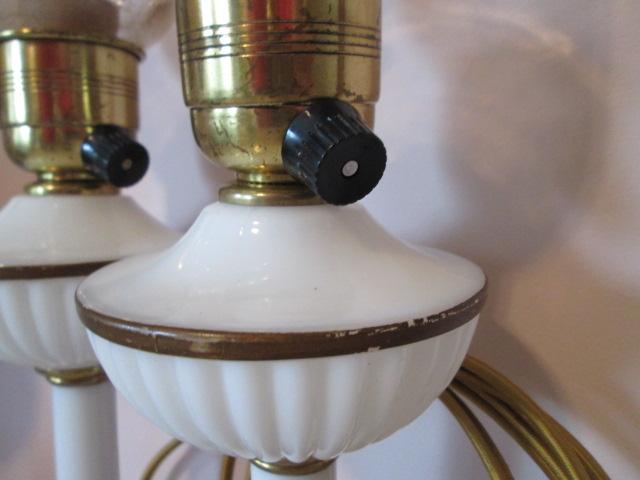 Pair of Electric Milk Glass Lamps with Gold Accents