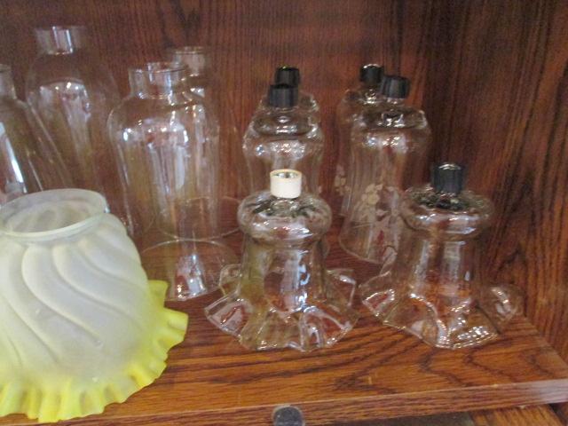 LARGE Grouping of Glass Lamp Chimneys and Shades