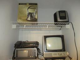 Grouping of Old Electronics-Portable TV's, Boom Boxes, Tri-Pods, Camera Bags,