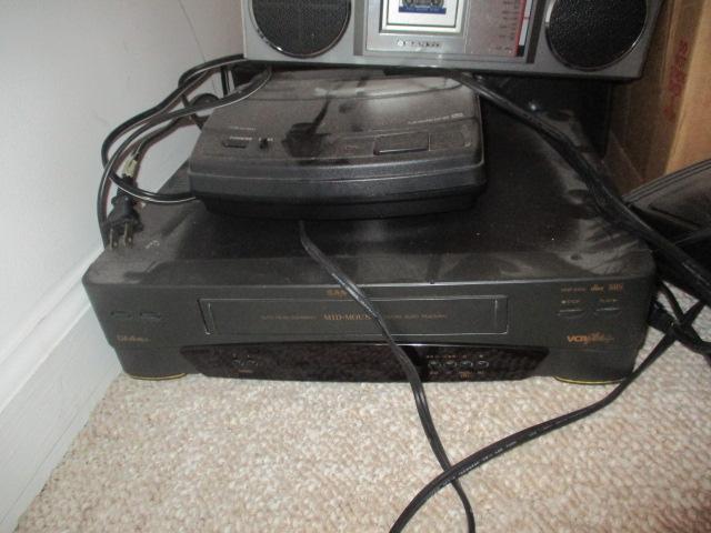 Grouping of Old Electronics-Portable TV's, Boom Boxes, Tri-Pods, Camera Bags,