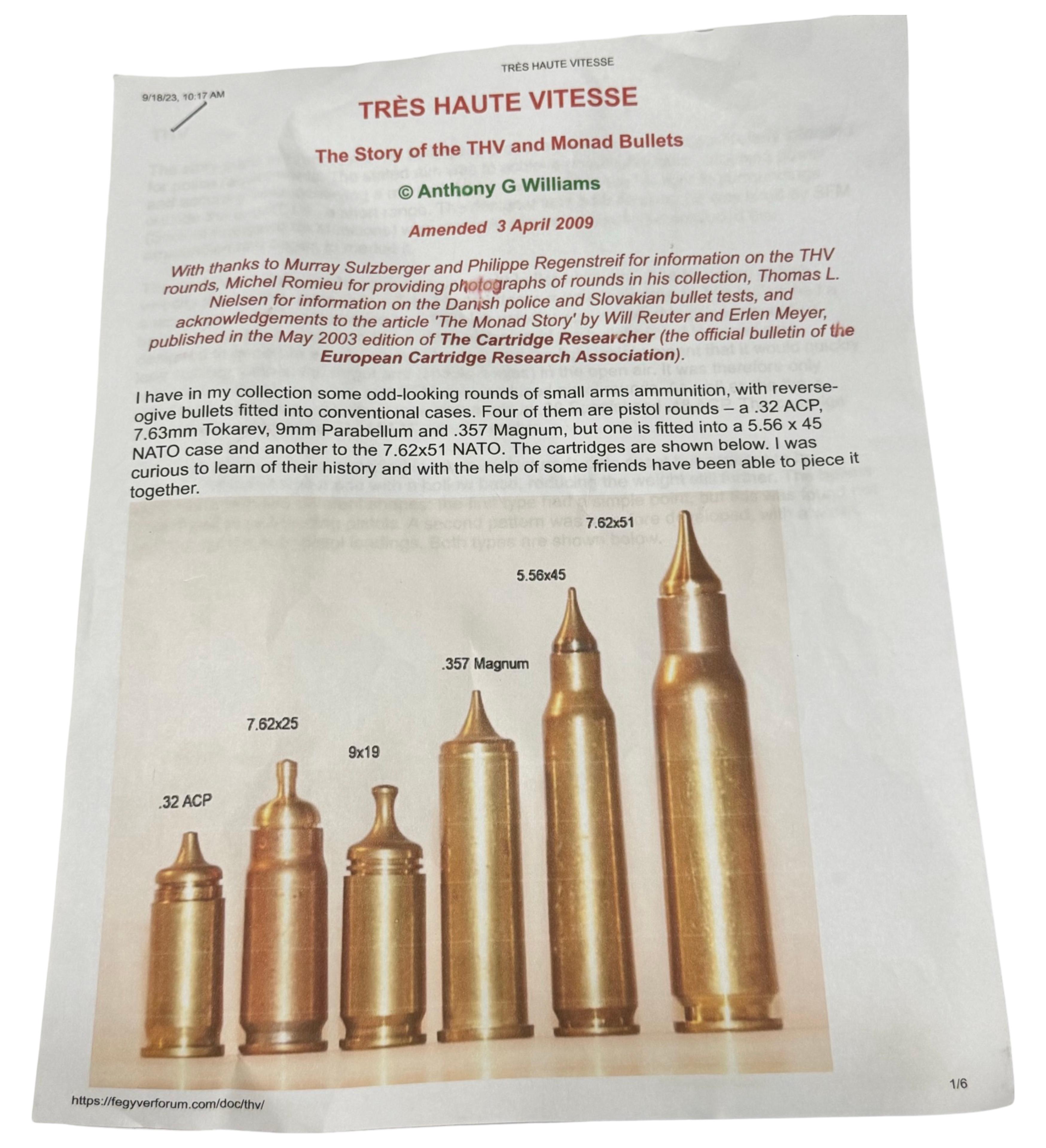 (3) THV Speciality Cartridges - .357 MAG, 9mm, .32 ACP
